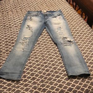 Heavy distress mid rise ankle/non smoking home